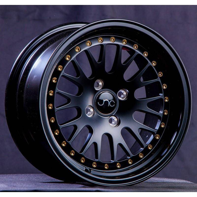 JNC Wheels Rim JNC001 Matte Black w/ Gold Rivets 15x8 4x100 ET25