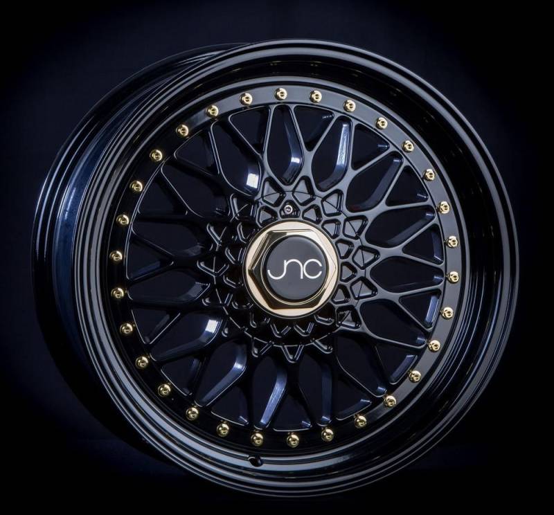 JNC Wheels Rim JNC004 Matte Black Gold Rivets 17x8.5 5x100/5x114.3 ET15