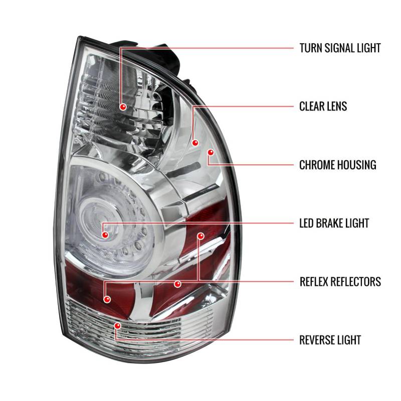 Spec D 2005 2015 Toyota Tacoma Led Tail Lights Chrome Housingclear Lens 0866