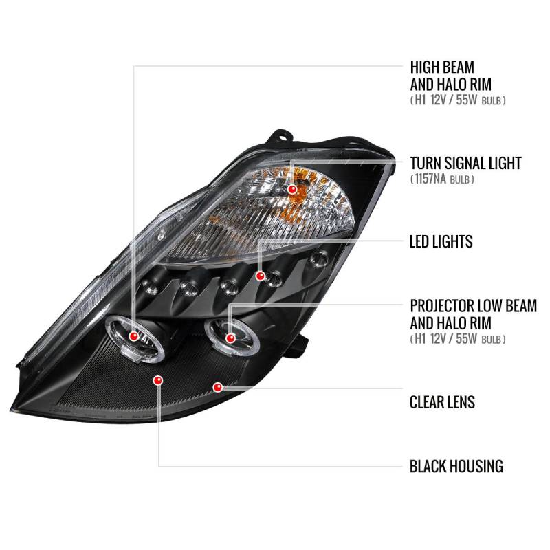 ANZO Projector Headlight Set w/ Halo Black | Nissan 350Z (03-05) (121444)