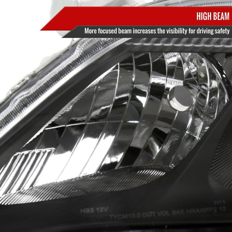 Black Housing Halogen Headlights Compatible with Toyota Camry 2013-2013 Includes Left Driver and Right Passenger Side Headlamps
