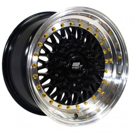 MST Wheels - MST Wheels Rim MT13 15x8.0 4x100/4x114.3 ET20 73.1CB Black w/Machined Lip Gold Rivets