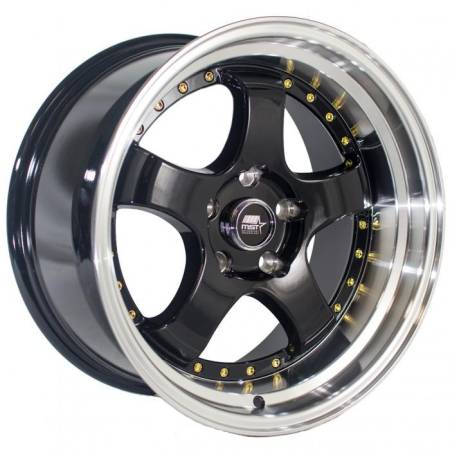 MST Wheels - MST Wheels Rim MT07 17x9.0 4x100/4x114.3 ET20 73.1CB Black w/Machined Lip Gold Rivets