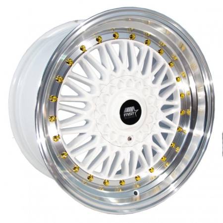 MST Wheels - MST Wheels Rim MT13 15x8.0 4x100/4x114.3 ET20 73.1CB White w/Machined Lip Gold Rivets