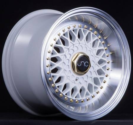 JNC Wheels - JNC Wheels Rim JNC004S White Machined Lip Gold Rivets 17x8.5 5x100/5x114.3 ET15