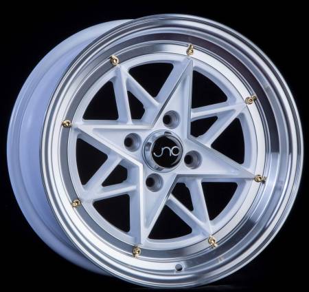 JNC Wheels - JNC Wheels Rim JNC025 White Machined Face Gold Rivets 15x8 4x100 ET25