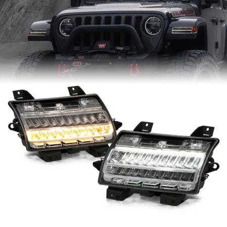 ANZO Headlights, Tail Lights and More  - ANZO 18-19 Jeep Wrangler JL Halogen Chrome Clear w/ Sequential Signal