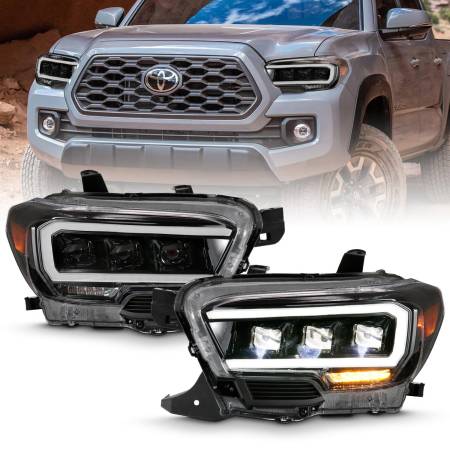 ANZO Headlights, Tail Lights and More  - ANZO 2016-2018 Toyota Tacoma LED Projector Headlights Plank Style Black w/ Amber