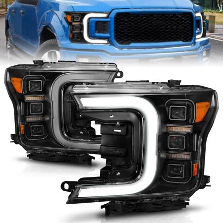 ANZO Headlights, Tail Lights and More  - Anzo 18-20 Ford F-150 Full Led Projector Light Bar Headlights Black Amber