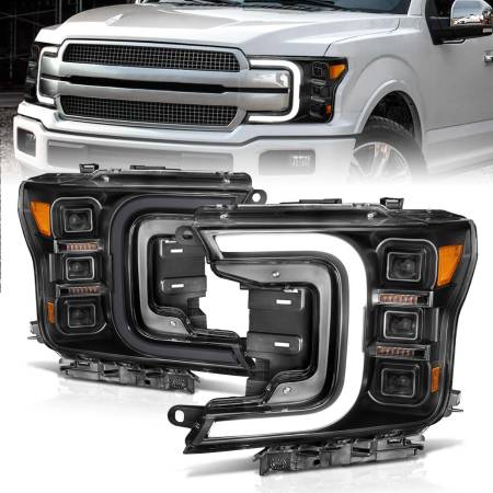 ANZO Headlights, Tail Lights and More  - Anzo 18-20 Ford F-150 Full Led Projector Smoke Bar Style Headlights Black Amber