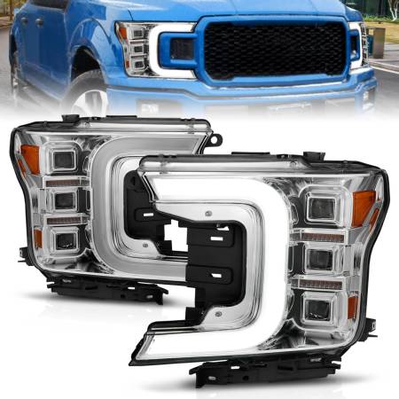 ANZO Headlights, Tail Lights and More  - Anzo 18-20 Ford F-150 Full Led Projector Light Bar Style Headlights - Chrome Amber