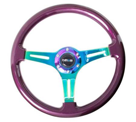 NRG Innovations - NRG Innovations Classic Wood Grain Steering Wheel (350mm) Purple Pearl Paint w/Neochrome 3-Spoke Center