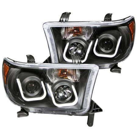 ANZO Headlights, Tail Lights and More  - ANZO 2007-2013 Toyota Tundra Projector Headlights w/ U-Bar Black