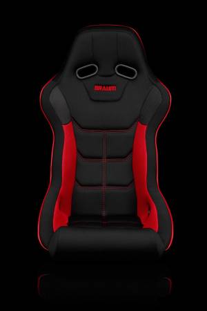 BRAUM RACING SEATS & MORE - BRAUM Racing Falcon X Series FIA Approved Fixed Back Racing Seat - Black Polo Cloth with Red Mesh (Red Stitching / Red Piping) - Each