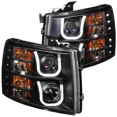 ANZO Headlights, Tail Lights and More  - ANZO 2007-2013 Chevrolet Silverado 1500 Projector Headlights w/ U-Bar Black