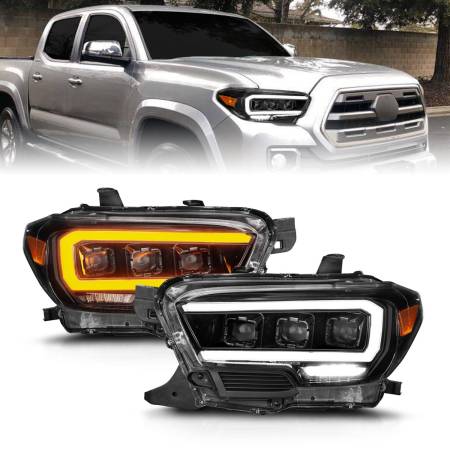 ANZO Headlights, Tail Lights and More  - ANZO 16-22 Toyota Tacoma SR/SR5 ONLY Full LED Proj Headlights w/Light Bar Seq. Blk w/Initiation Lgt