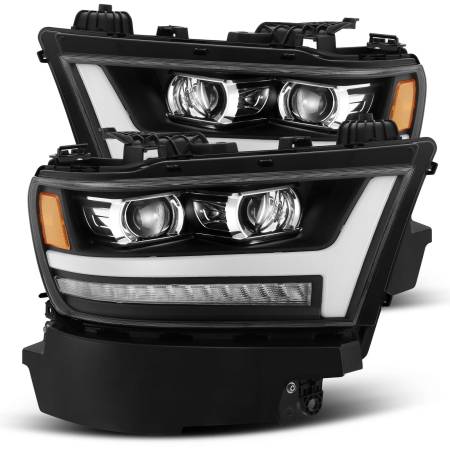 AlphaRex - AlphaRex 19-20 Dodge Ram 1500 LUXX LED Proj Headlights Plnk Style Black w/Activ Light/Seq Signal/DRL