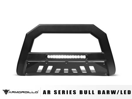 Armordillo - Armordillo 2006-2009 Mitsubishi Raider AR Series Bull Bar W/LED - Matte Black W/Aluminum Skid Plate