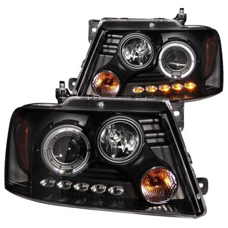 ANZO Headlights, Tail Lights and More  - ANZO 2004-2008 Ford F-150 Projector Headlights w/ Halo and LED Black