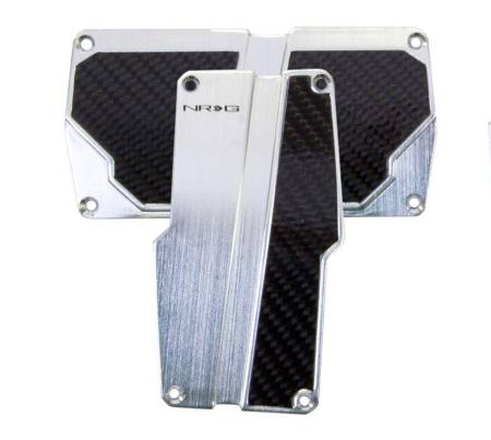 NRG Innovations - NRG Innovations Brushed Aluminum Sport Pedal A/T - Silver w/Black Carbon