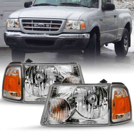 ANZO Headlights, Tail Lights and More  - ANZO 2001-2011 Ford Ranger Crystal Headlight Chrome w/Corner Lights (OE Replacement)