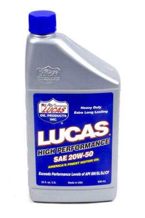 Lucas Oil - Lucas Motor Oil - High Performance Plus - 20W50 - Conventional - 1 qt - Each