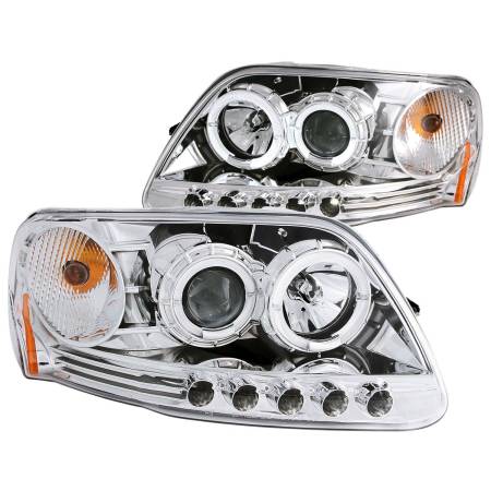 ANZO Headlights, Tail Lights and More  - ANZO 1997.5-2003 Ford F-150 Projector Headlights w/ Halo and LED Chrome 1pc