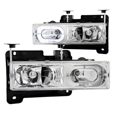 ANZO Headlights, Tail Lights and More  - ANZO 1988-1998 Chevrolet C1500 Crystal Headlights Chrome w/ Halo