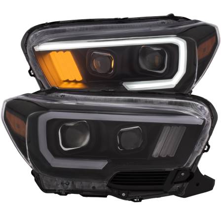 ANZO Headlights, Tail Lights and More  - ANZO 2016-2017 Toyota Tacoma Projector Headlights w/ Plank Style Black w/ Amber