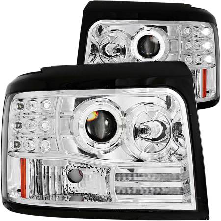 ANZO Headlights, Tail Lights and More  - ANZO 1992-1996 Ford F-150 Projector Headlights w/ Halo Chrome w/ Side Markers and Parking Lights