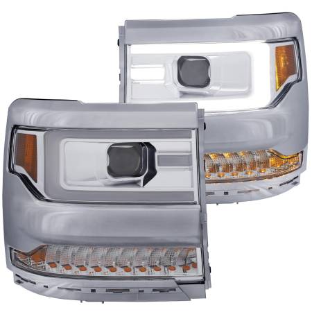 ANZO Headlights, Tail Lights and More  - ANZO 16-17 Chevy Silverado 1500 Projector Headlights Plank Style Design Chrome w/ Amber