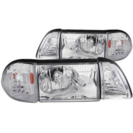 ANZO Headlights, Tail Lights and More  - ANZO 1987-1993 Ford Mustang Crystal Headlights Chrome w/ Corner Lights 2pc