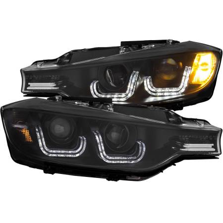 ANZO Headlights, Tail Lights and More  - ANZO 2012-2015 BMW 3 Series Projector Headlights w/ U-Bar Black (HID Compatible)