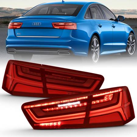 ANZO Headlights, Tail Lights and More  - ANZO 2012-2018 Audi A6 LED Taillight Black Housing Red/Clear Lens 4 pcs (Sequential Signal)