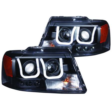 ANZO Headlights, Tail Lights and More  - ANZO 2004-2008 Ford F-150 Projector Headlights w/ U-Bar Black