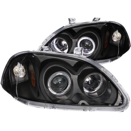 ANZO Headlights, Tail Lights and More  - ANZO 1996-1998 Honda Civic Projector Headlights w/ Halo Black