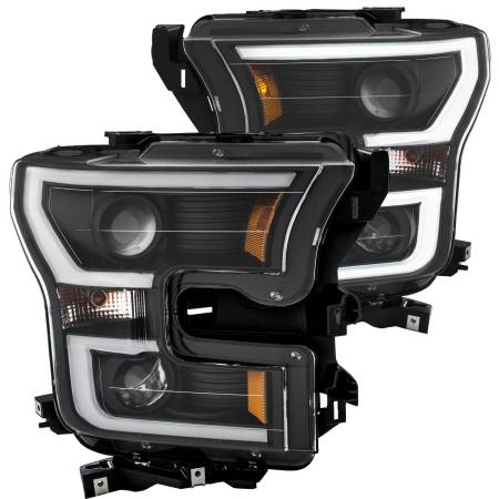 ANZO Headlights, Tail Lights and More  - ANZO 2015-2016 Ford F-150 Projector Headlights w/ Plank Style Design Black w/ Amber