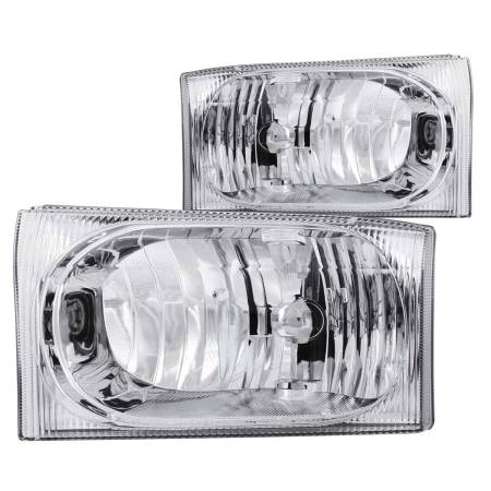 ANZO Headlights, Tail Lights and More  - ANZO 2000-2004 Ford Excursion Crystal Headlights Chrome 2pc