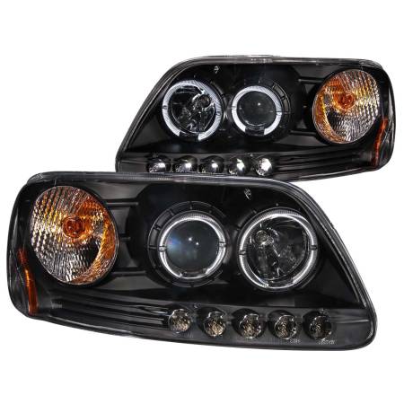 ANZO Headlights, Tail Lights and More  - ANZO 1997.5-2003 Ford F-150 Projector Headlights w/ Halo and LED Black 1pc