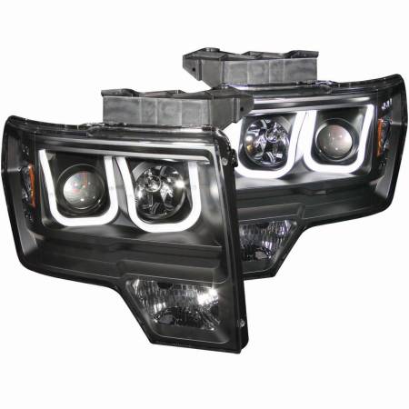 ANZO Headlights, Tail Lights and More  - ANZO 2009-2014 Ford F-150 Projector Headlights w/ U-Bar Black