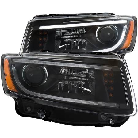 ANZO Headlights, Tail Lights and More  - ANZO 2014-2015 Jeep Grand Cherokee Projector Headlights w/ Plank Style Design Black