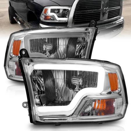 ANZO Headlights, Tail Lights and More  - ANZO 2009-2018 Dodge Ram 1500/ 2500/ 3500 Crystal Headlights w/ Light Bar Chrome Housing