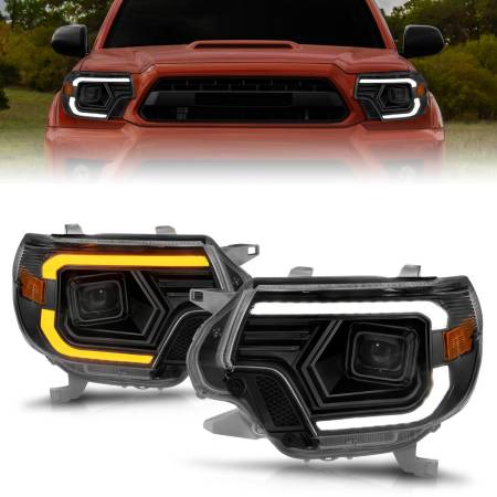 ANZO Headlights, Tail Lights and More  - ANZO 12-15 Toyota Tacoma Projector Headlights - w/ Light Bar Switchback Black Housing