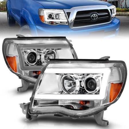 ANZO Headlights, Tail Lights and More  - ANZO 2005-2011 Toyota Tacoma Projector Headlights w/ Light Bar Chrome Housing