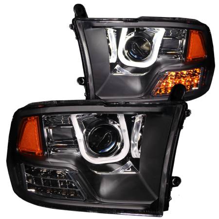 ANZO Headlights, Tail Lights and More  - ANZO 2009-2016 Dodge Ram 1500 Projector Headlights w/ U-Bar Black