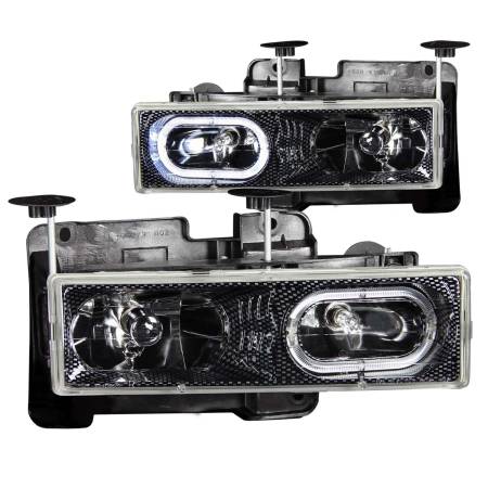 ANZO Headlights, Tail Lights and More  - ANZO 1988-1998 Chevrolet C1500 Crystal Headlights Carbon w/ Halo