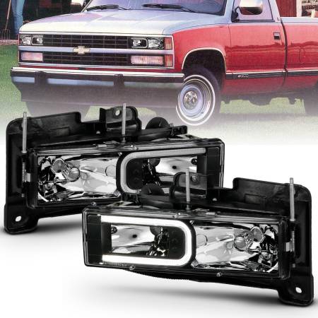 ANZO Headlights, Tail Lights and More  - ANZO 1999-2000 Cadillac Escalade Crystal Headlights Light Bar Black Housing (Pair)