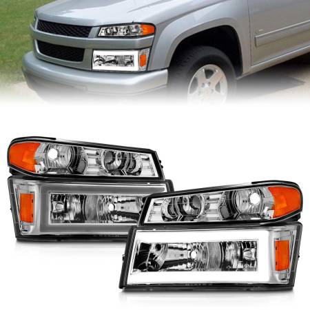 ANZO Headlights, Tail Lights and More  - ANZO 04-12 GM Colorado/Canyon/I-Series Crystal Headlights - w/ Light Bar Chrome Housing 4pcs