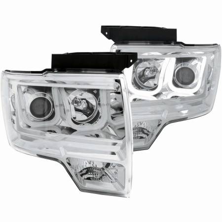 ANZO Headlights, Tail Lights and More  - ANZO 2009-2014 Ford F-150 Projector Headlights w/ U-Bar Chrome