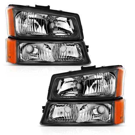 ANZO Headlights, Tail Lights and More  - ANZO 2003-2006 Chevy Silverado Crystal Headlight w/ Signal Light Black Amber (4 pcs)